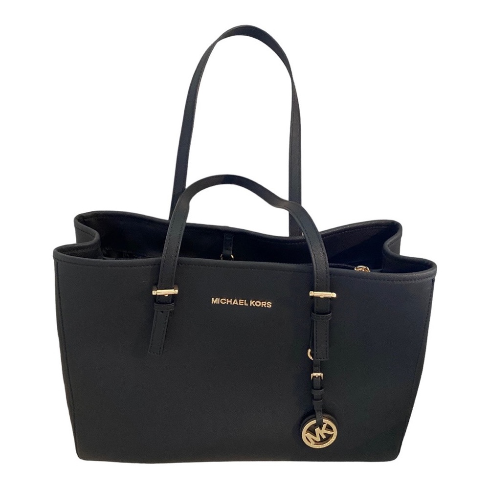 MICHAEL KORS LUGGAGE BLACK LARGE SAFFIANO LEATHER JET SET TRAVEL TOTE BAG